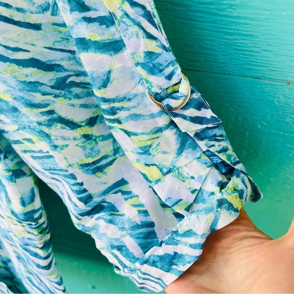 Chico's Linen/Blend Button Up LIGHTWEIGHT Jacket Top Blue Multicolor Sz 3 or XL - Picture 4 of 8